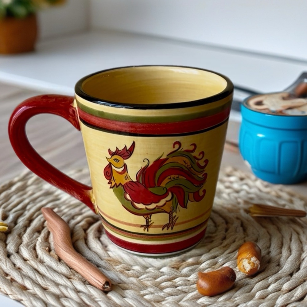 Handcrafted Rooster Mug - Red and Yellow